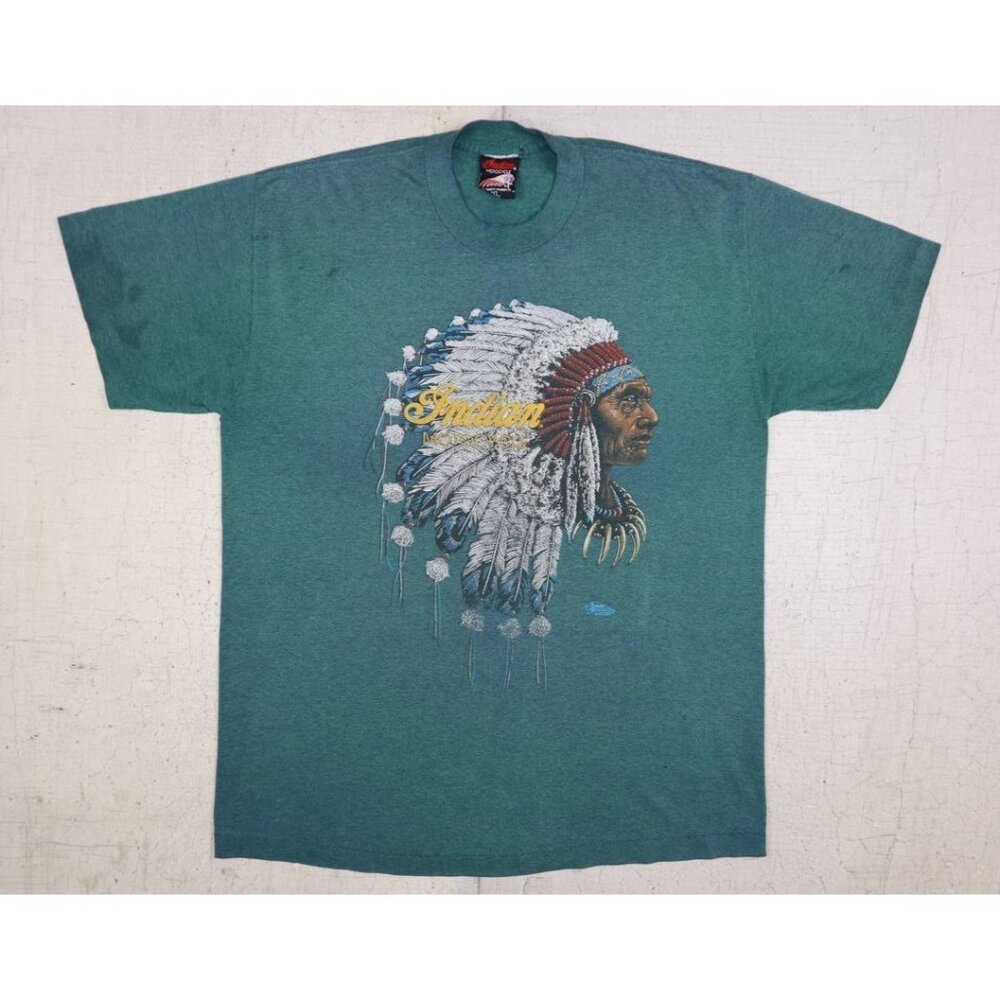 Vintage 90s Indian Motorcycle Men's XL Green Graphic Tee Single Stitch